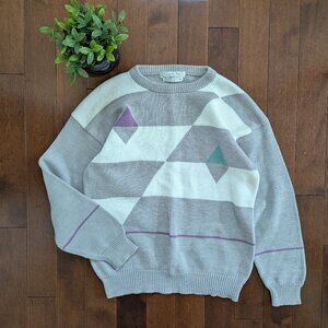 CHRISTIAN DIOR VINTAGE 1980s PASTEL GEOMETRIC KNIT SWEATER